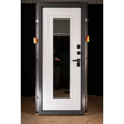 Входная дверь в частный дом Каталея с терморазрывом букле графит/ белая шагрень